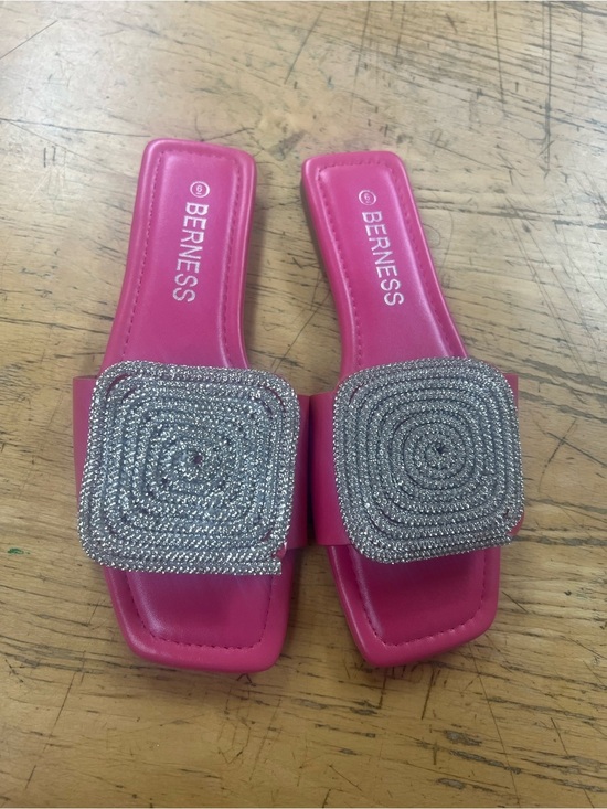 Berness Shoes - Fuchsia Embellished Slide Sandals by Unknown Brand